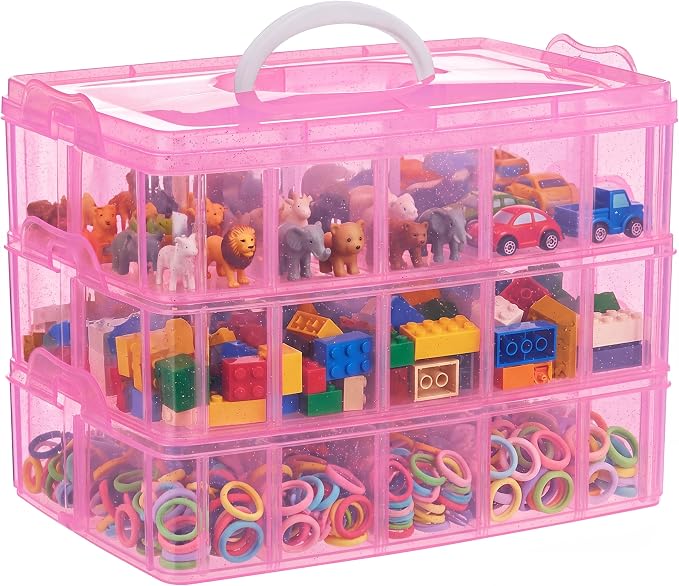 SGHUO Bead Organizers and Storage 3-Tier Pink Craft Container Stackable Box by SGHUO