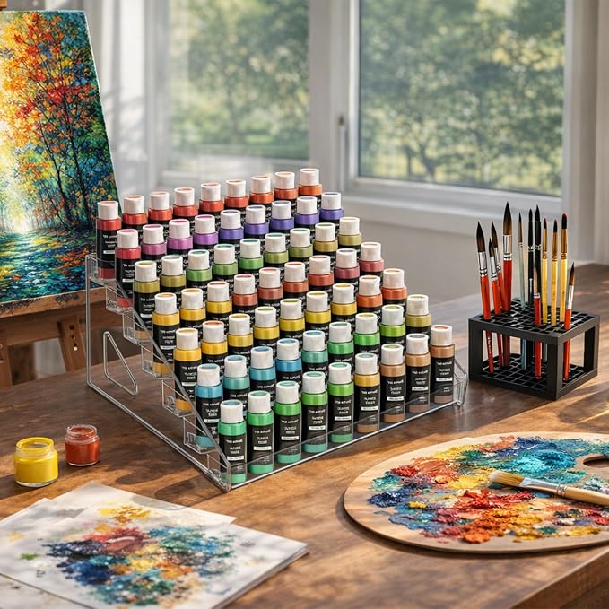 7-Layer Clear Acrylic Paint Holder Storage & Brush Organizer | Easy Assemble - Image 2