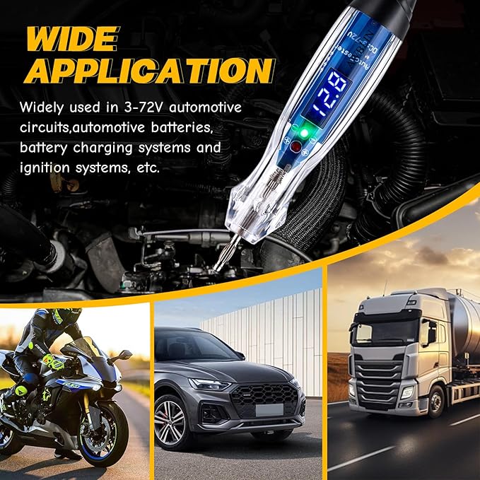 Test Light Probe Kit, 3-72V DC LED Digital Automotive Circuit Tester with Voltmeter, 18 Pieces Multi Function Auto Fuse Voltage Tester Electric Probe Test Kit with Black Carrying Case