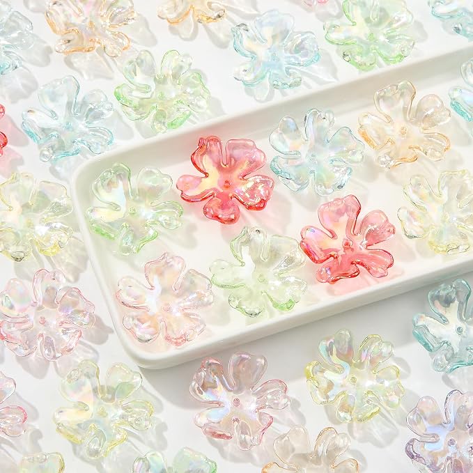 40pcs Flower Shape Beads Transparent Electroplate Flower Bead Color Lily Beads - Image 5