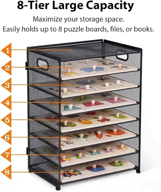 8-Tier Puzzle Organizer Rack, Wooden Puzzle Storage Holder - Image 3