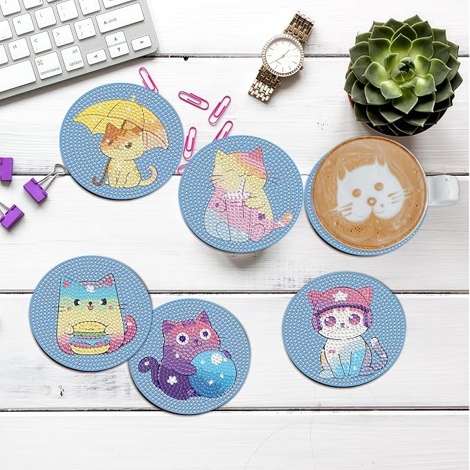 Bulerrylulu 12 Pcs Cat Diamond Painting Coasters Kits - Image 4