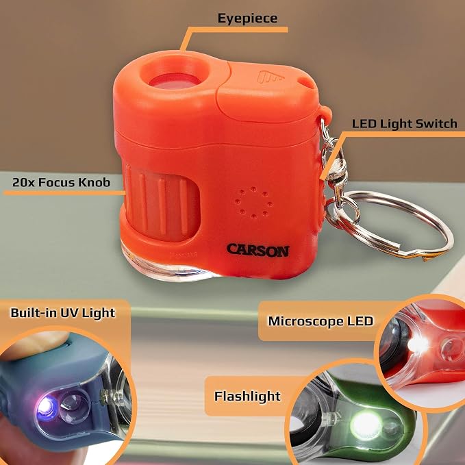MicroMini Orange, Pocket Microscope Keychain | Built-In Flashlight - Image 2