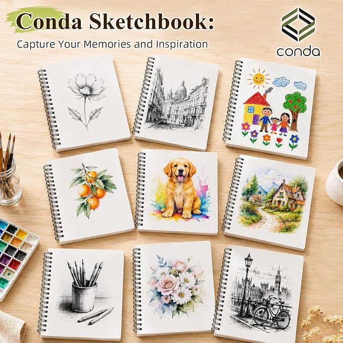 Conda 8.5"x11" Hardbound Sketch Book, 80-Sheets 90gsm Double-Sided Hardcover - Image 6