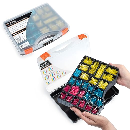 Wirefy Heat Shrink Crimp Connectors Kit - Heat Shrink Wire Connectors - Automotive Wire Connectors Kit - Insulated Ring, Spade, Fork, Hook & Butt Terminal Connectors - 22-10 Gauge - 540 PCS