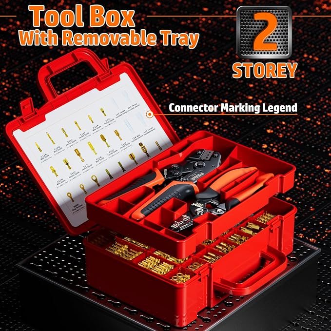PEBA Crimping Tool Kit, 20 Types Spade Connectors, Ratchet Crimping Pliers AWG 24-14 for 2.8mm 3.5mm 3.9mm 4.8mm 6.3mm Open Barrels Pin Terminal | Speaker Connectors Terminal - Crimper Tool Kit