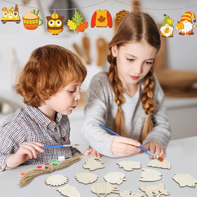 JellyArch 36 Pcs Thanksgiving Fall Wood Crafts Cutouts - Image 5