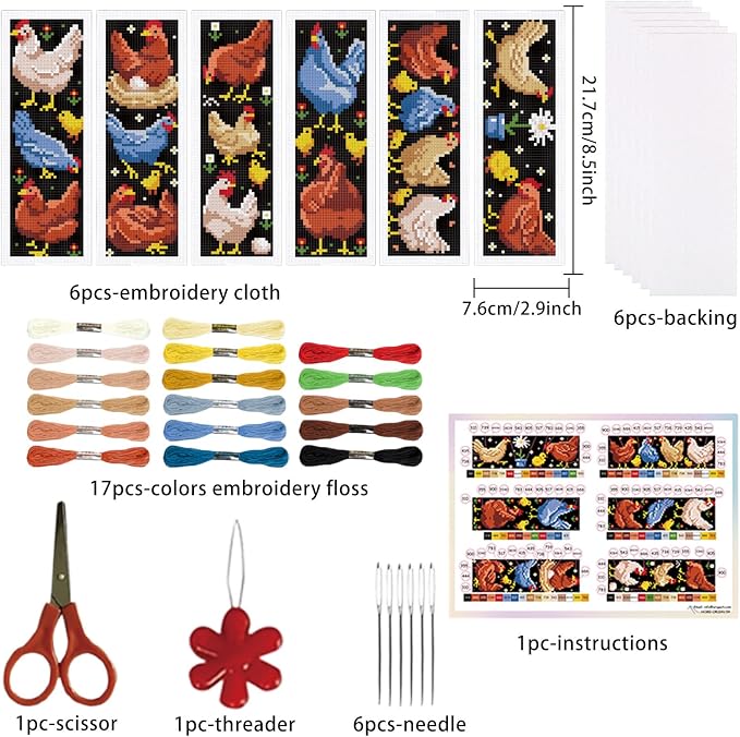 ORIGACH 6 Set Chicken Cross Stitch Bookmark Kit - Image 2