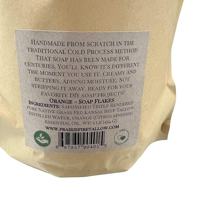 Pure Beef Tallow Soap Flakes - Made in USA - Grass Fed and Finished - Face, Body and Hair - Cleans, Moisturizes, Soothes, and Hydrates. Natural and Organic Tea Tree