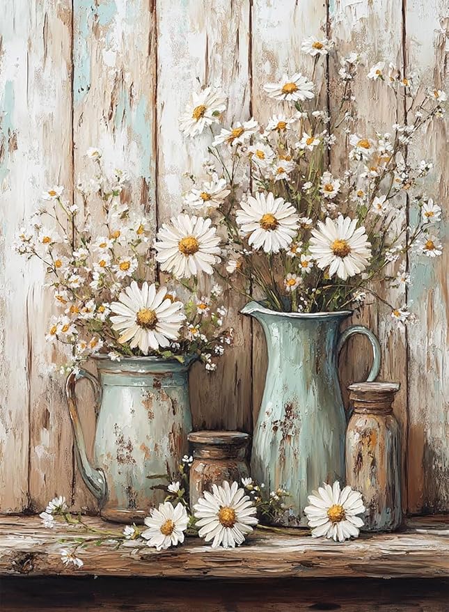 WUDWL Diamond Art Kits for Adults Beginner, DIY Rustic Daisy Diamond Painting by WUDWL