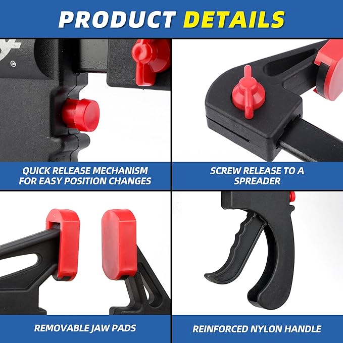 Bar Clamps for Woodworking, One-Handed Clamp/Spreader, 24-Inch Woodworking Clamps Set, Light-Duty Quick-Change F Clamp with 130 lbs Load Limit, 2-Pack