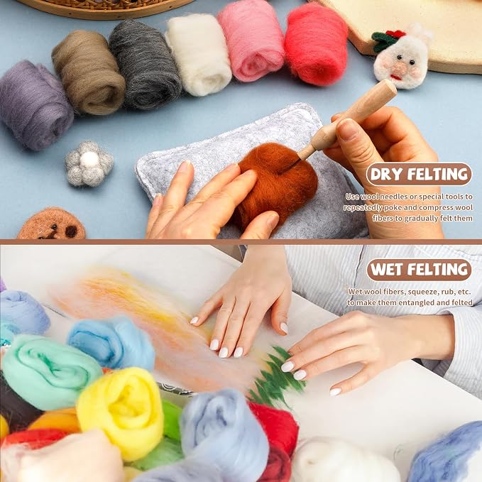 Mayboos 72 Pcs Needle Felting Wool, 24 Colors 7.6 oz Wool Roving Yarn, Fiber - Image 4