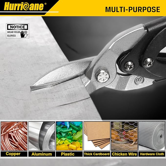HURRICANE 10 Inch Aviation Tin Snips, Cr-Mo Aviation Snips for Cutting Metal Sheet, Heavy Duty Sheet Metal Cutter Shear, Straight Cut, High Leverage Aviation Snip, Up to 40% Labor Saving