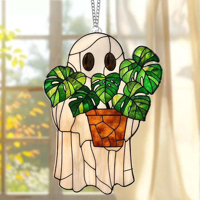 Halloween Faux Stained Glass Ghost Ornaments Acrylic, Halloween Decor Cute - Image 4