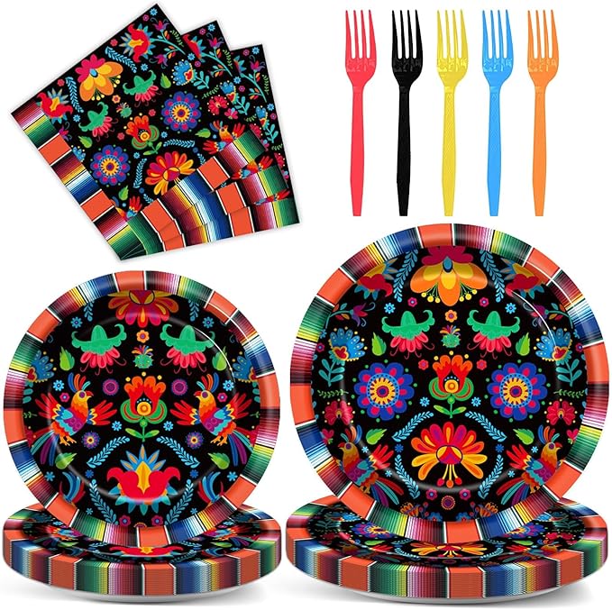 100PCS Mexican Fiesta Party Plates and Napkins Party Supplies Mayo Mexico by Qyeahkj