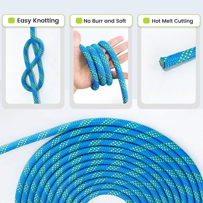 Double Braid Polyester Rope 1/2inch 100ft, 5290lbs Breaking Strength, Blue Arborist Rigging Rope for Various Indoor Outdoor Applications Hiking Camping Swing Sailing