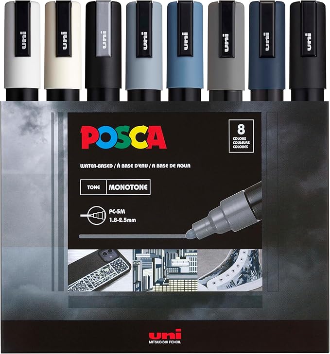 posca Markers Set, 8 Medium Paint Markers 5M – Mono Tone – White by Unknown