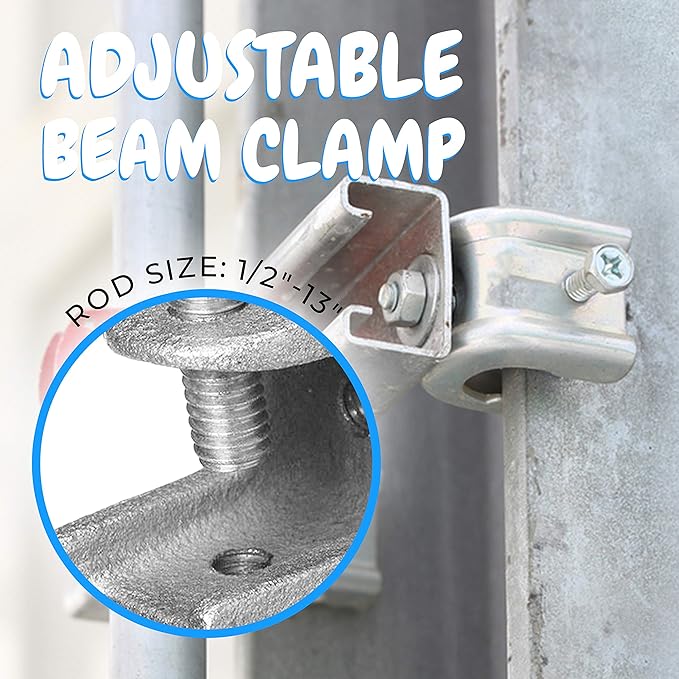 OhLectric OL-72839 Beam C Clamp - Malleable Iron, Zinc Plated Beam Clamp - Features 1-1/8" Jaw Opening, 1/2"-13” Set Screw Size and 750 lbs Max Load - Safety Beam Clamp - Supports 1/2" to 13" Rods