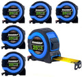 Greendale - 6 Pack - 25 ft Tape Measures - Easy to Read Fractions to 1/8th inch - Magnetic Tip - Thumb and Quick Lock - Autowind - Belt Clip - Blue