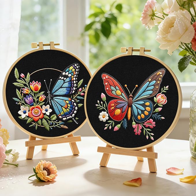 ERKOON Embroidery Kit for Beginners, 2 Set Flower Cross Stitch Set Include - Image 6