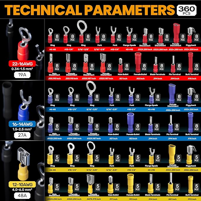 SOMELINE Wire Terminal Crimping Tool Kit, with 51 Sizes Insulated Terminals and 22-10 AWG Ratchet Crimping Pliers and Automatic Stripping Pliers, Ring Fork Disconnect Butt Electrical Terminal Kit