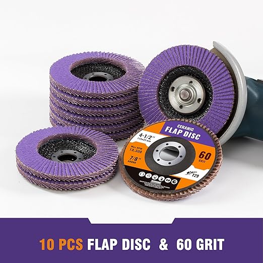 10 Pack Ceramic Flap Discs 4 1/2 for Angle Grinder, 60 Grit 7/8” Arbor Flap Wheels for Rust Removal, Sanding and Finishing,T29