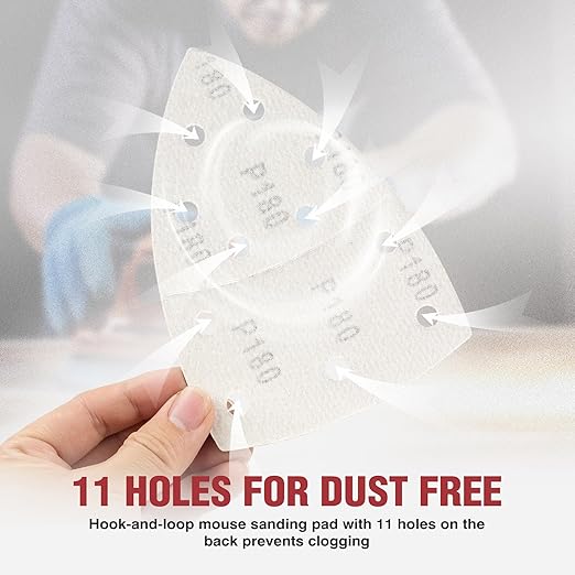 S SATC 50 PCS Mouse Sander Sandpaper 11 Holes 180 Grit Detail Sander Sandpaper Palm Sander Paper Hook and Loop Sander Pads Triangular Sanding Sheets
