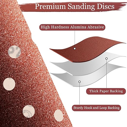 100 PCS 80 Grit 5 Inch Sanding Discs, Hook and Loop Sandpaper for Random Orbital Sander