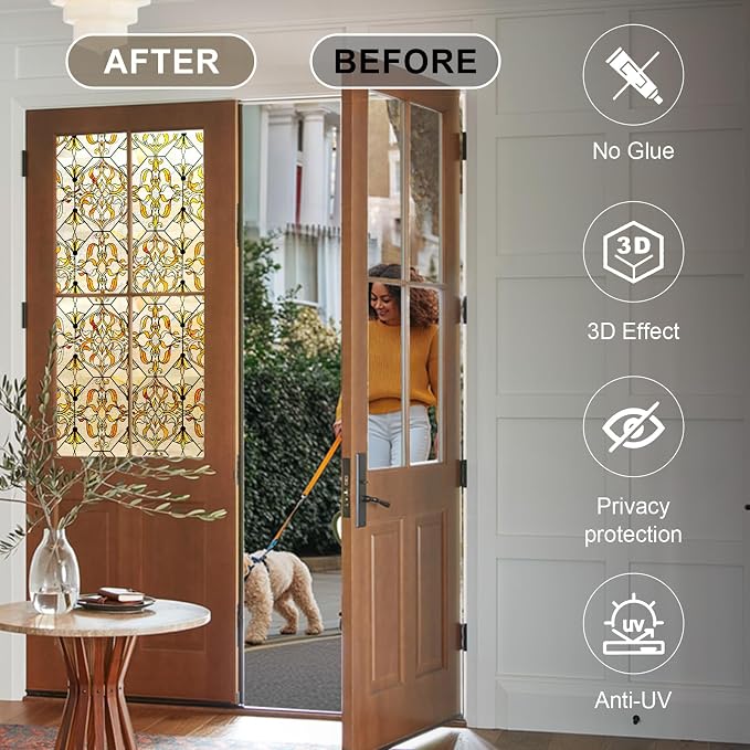 OHTMERU 3D Stained Glass Window Privacy Film, Heat Control UV Blocking Static - Image 4