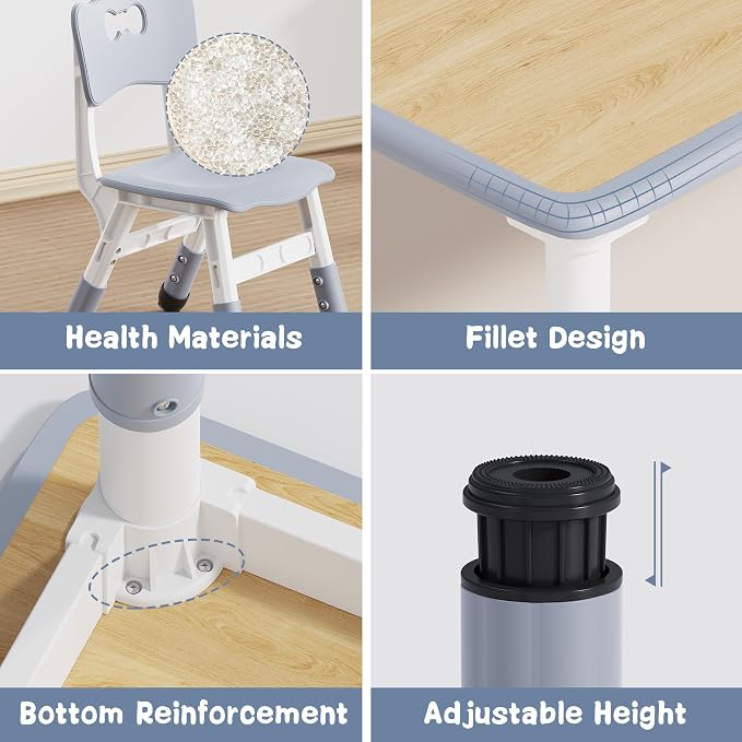 Brelley Height Adjustable Toddler Table and 4 Chairs Set, Graffiti Desktop - Image 6