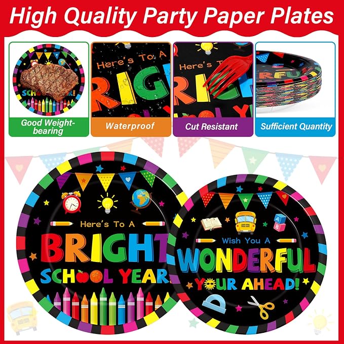 100PCS Back To School Decorations School Season Supplies Paper Plates Napkins - Image 3