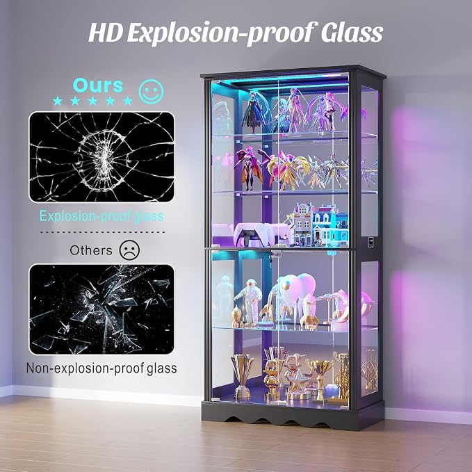 Dystler Display Cabinet with RGB LED Lights & Glass Doors, Flexible Storage - Image 5