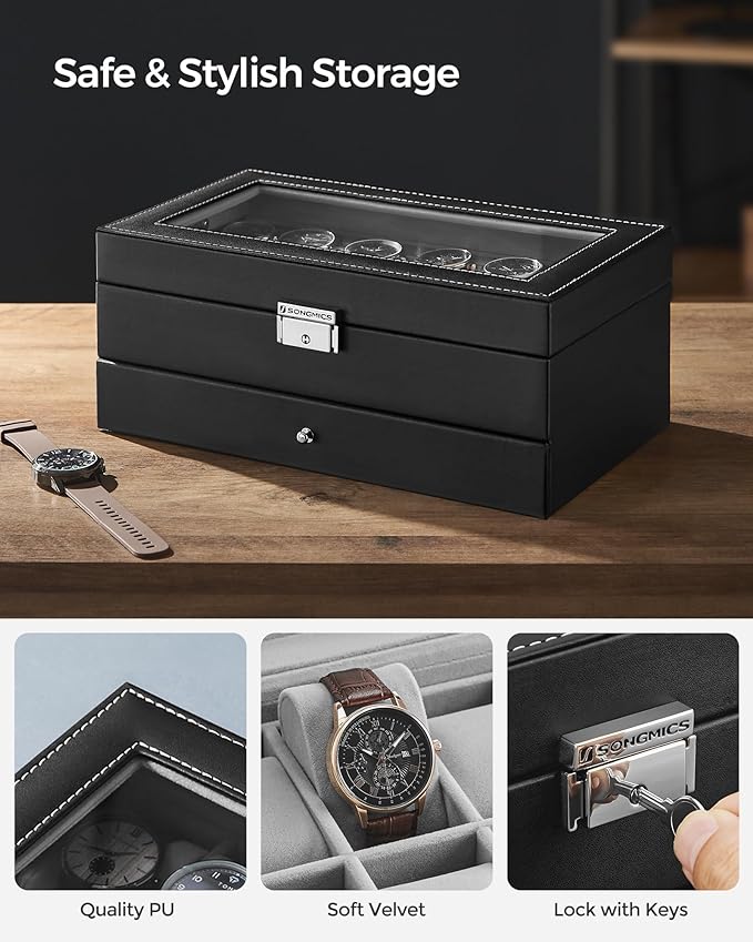 SONGMICS Watch Box, 12-Slot Watch Case Organizer - Image 4