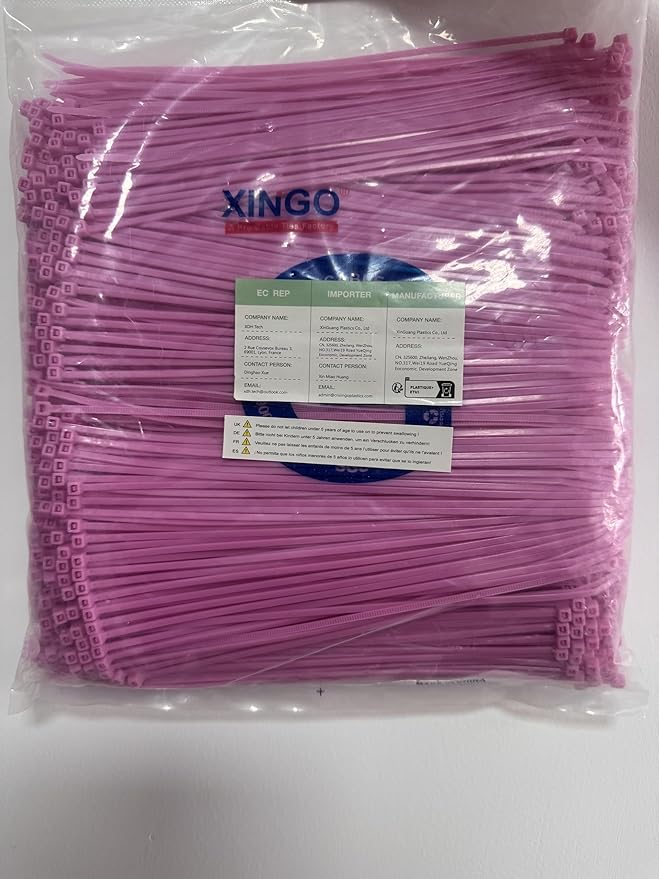 XINGO 1000 PCS 8 inch Cable Zip Ties, 18lb Strength, Small Tie Wraps Self-Locking Nylon Zip Ties for Indoor and Outdoor Use (Pink)