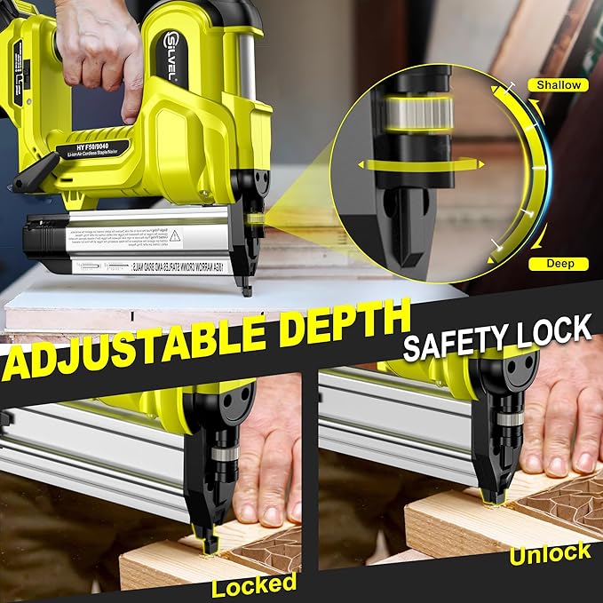 SILVEL 2" Cordless Brad Nailer, 2-in-1 21V Electric Brad Nailer Stapler with 2 * 4.0Ah Battery, 1000pcs Nails, 18GA Staples, Adjustable Depth for Woodworking, Home Improvement