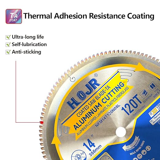Aluminum Cutting Circular Saw Blade, Thin Aluminum,The Cutting Head uses a Special Anti-Heat Sticking Coating with high Finish and Long Life,NFM 14 inch 120-Tooth 1" -TA