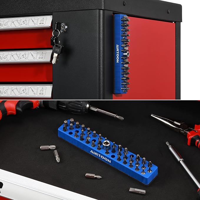 AIRTOON 2PCS 1/4" Magnetic Hex Bit Holder, 43 Holes Bit Storage with Strong Magnetic Base, Magnetic Screwdriver Bit Organizer, Blue