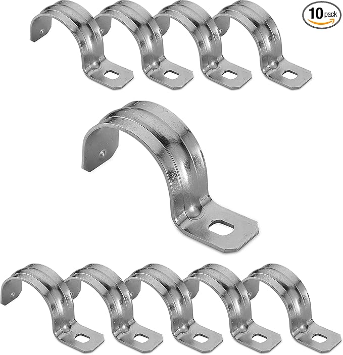 OhLectric 1 Hole 2 Inch Pipe Strap - Reinforced Rib for Extra Strength - Zinc-Plated Steel Pipe Strap Clamp for Rigid & IMC Conduit - Snap-On Installation - Pack of 10; OL-43091