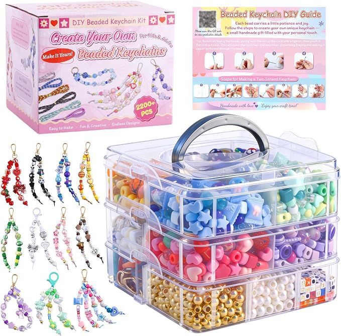 TOHONGADON 2200 PCS DIY Bag Charm Kits, Beaded Keychain Making Kit by TOHONGADON
