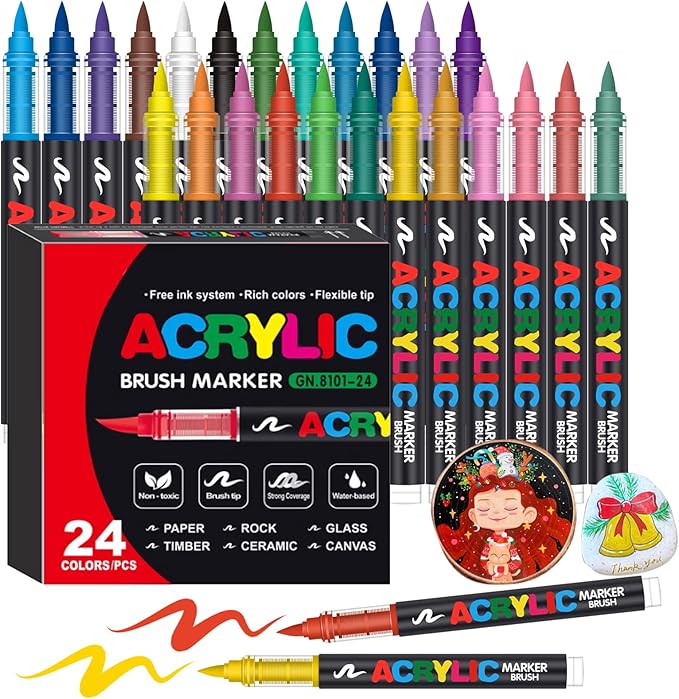 Amamao Acrylic Paint Markers, Soft Brush Tip Pens and Markers, Acrylic Paint by Amamao