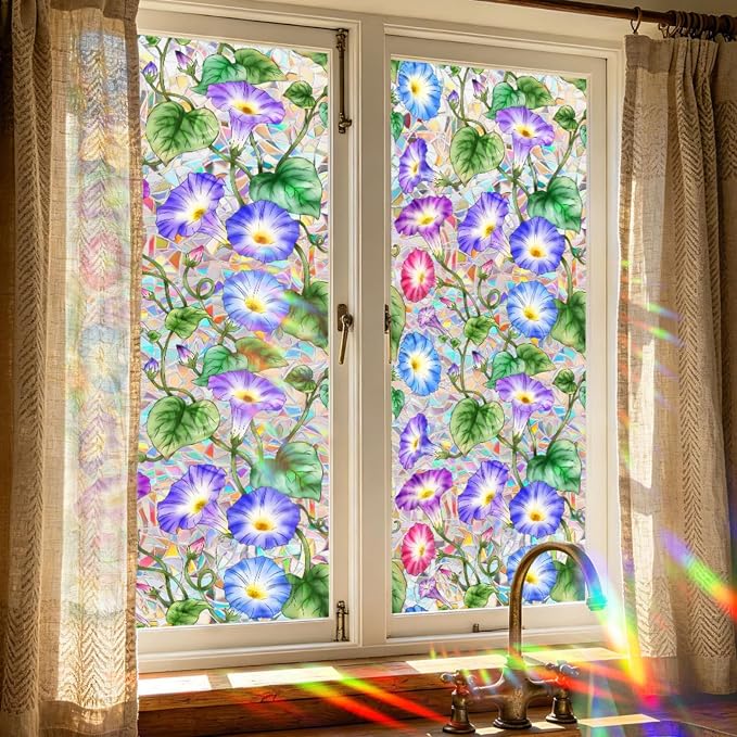 Morning Glory Stained Glass Window Cling, Removable Window Privacy Film - Image 8