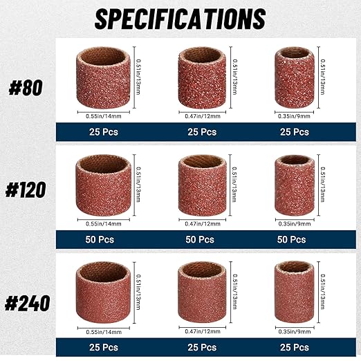 300Pcs Sanding Drums Kit – 80/120/240 Grit Sanding Bands with 24 Drum Mandrels, 2 Self-Tightening Drill Chucks & 1 Wrench – Tool Accessories Sanding Drum Bits for Rotary Tool