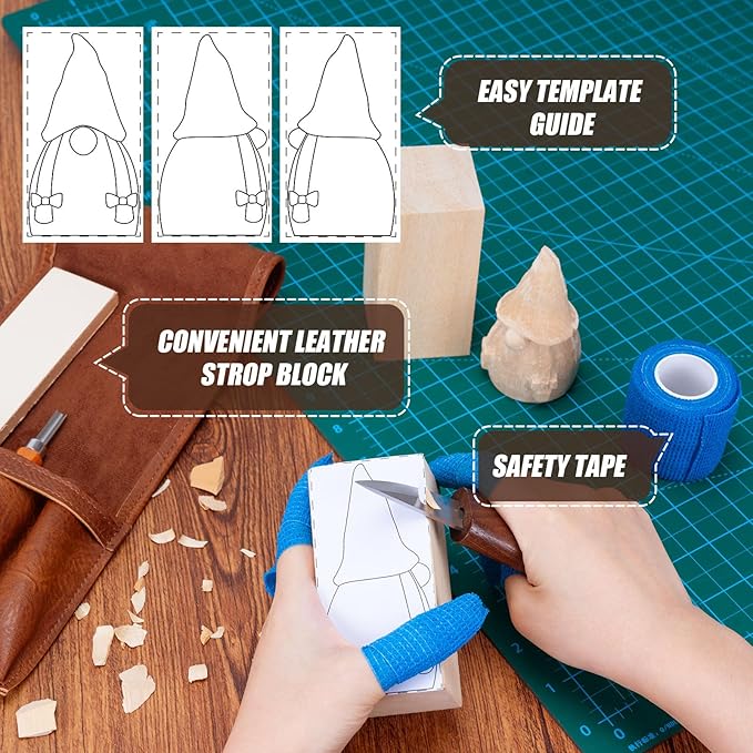 Wood Carving Kit, All-in-1 Wood Carving Tools with Vedio Tutorials & Template, Whittling Kit with Leather Storage Bag for Beginners and Enthusiasts
