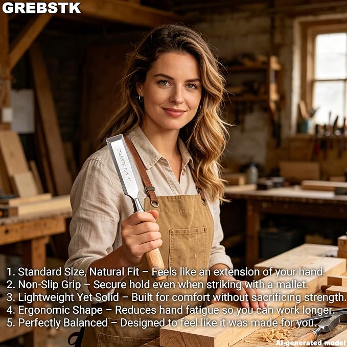 GREBSTK 4-Piece Ultra-Sharp Wood Chisel Set, CR-V Steel Beveled Blades - Image 3