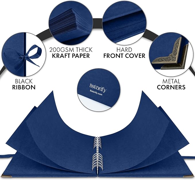 Bstorify Square Scrapbook Photo Albums 8 x 8 Inch Blue Hardcover - Image 3