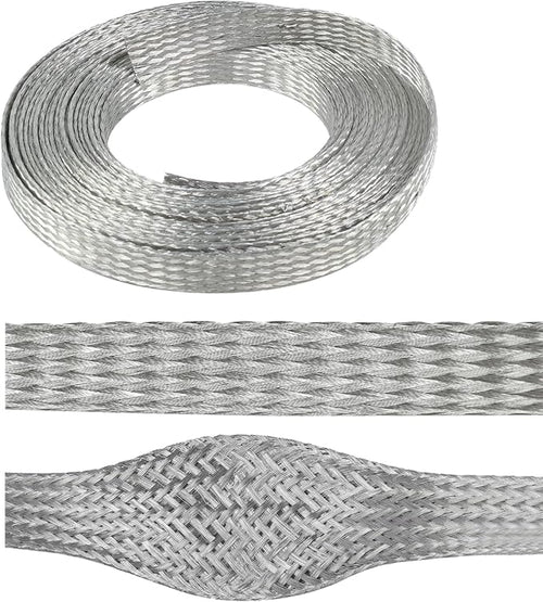 1/2" Wide Tinned Copper Braided Metal Wire Shielding Sleeve Ground Strap by BuyUneed