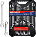 WORKPRO 32-Piece SAE & Metric Combination Wrenches Set, 20-Piece Standard wrenches and 12-Piece Stubby Wrenches with Organizer Tray, Cr-V Steel Mirror Chrome Polished