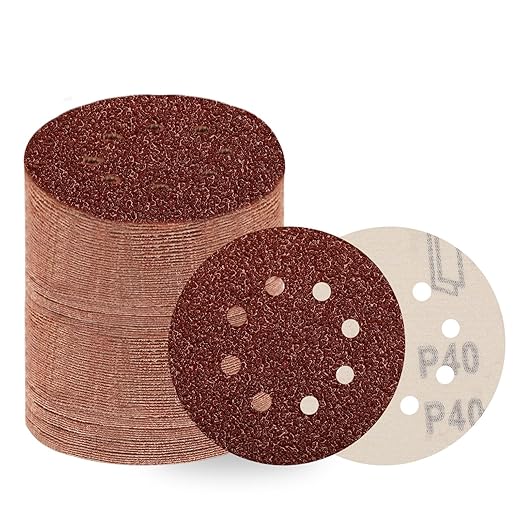 40 Grit 5 Inch Sanding Discs Hook and Loop Sandpaper, 100 PCS 8 Hole Adhesive Coarse Sand Paper for Random Orbital Sander