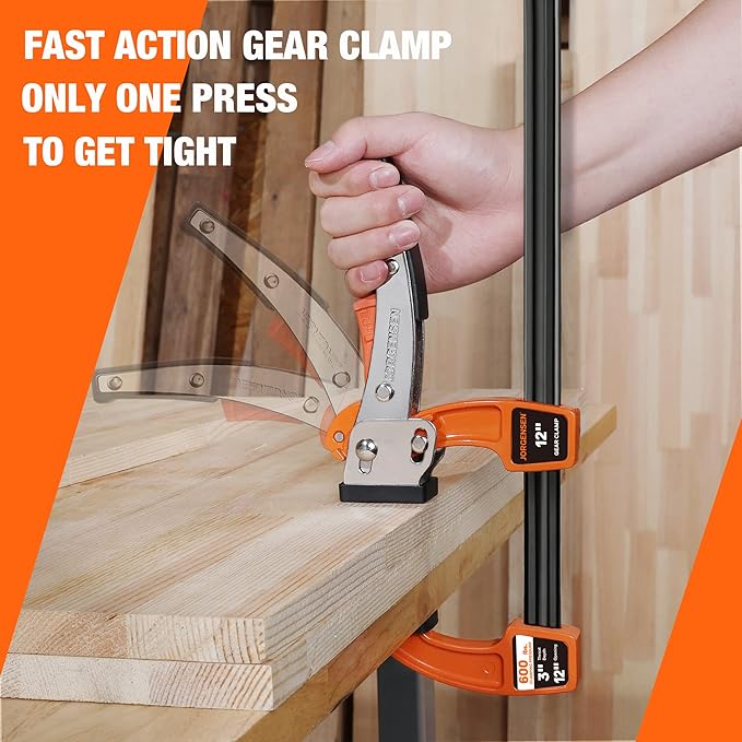 Jorgensen 12-inch Bar Clamp Set, Bar Clamp for Woodworking, Quick Release Gear Clamp with 600 lbs Load Limit - 2 Pack