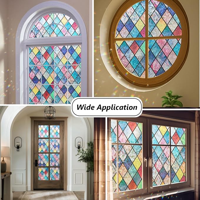 Window Privacy Film Stained Glass 17.5" x 78.7" Rainbow | Static cling – no glue - Image 3